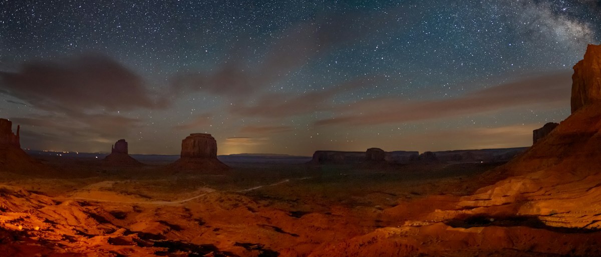 The Milky Way over a desert landscape at night